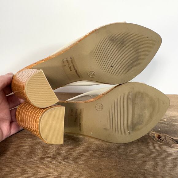 Wild Diva Lounge Lucite Chunky Block Heel Sandals SZ 6 Mustard Tan Croc Print - Picture 6 of 10